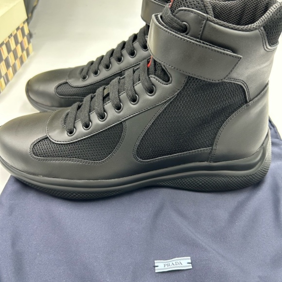 Men’s Prada America’s cup high top leather sneakers size 8, made in Italy - Picture 5 of 10